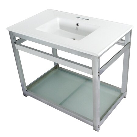 Fauceture VWP3722W4B1 37-Inch Ceramic Console Sink (4-Inch, 3-Hole), White/Polished Chrome VWP3722W4B1
